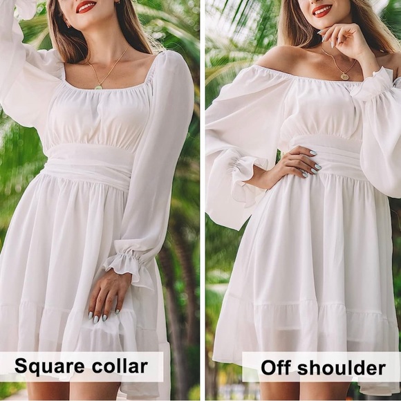 EXLURA Women A line Casual Mini Ruffle Flare Dress - Picture 5 of 6